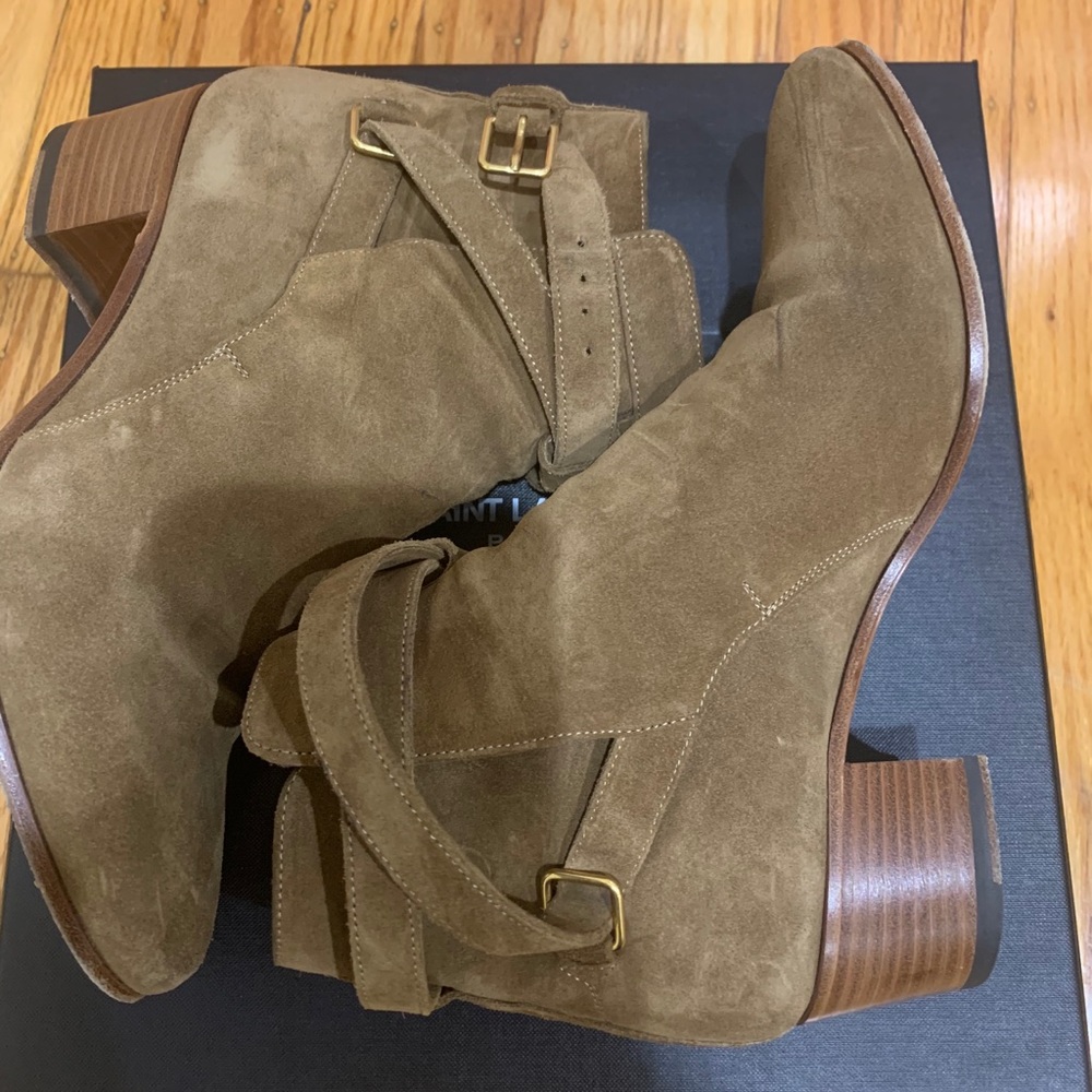 YSL Mid Heel Leather Otterproof Light Sigaro